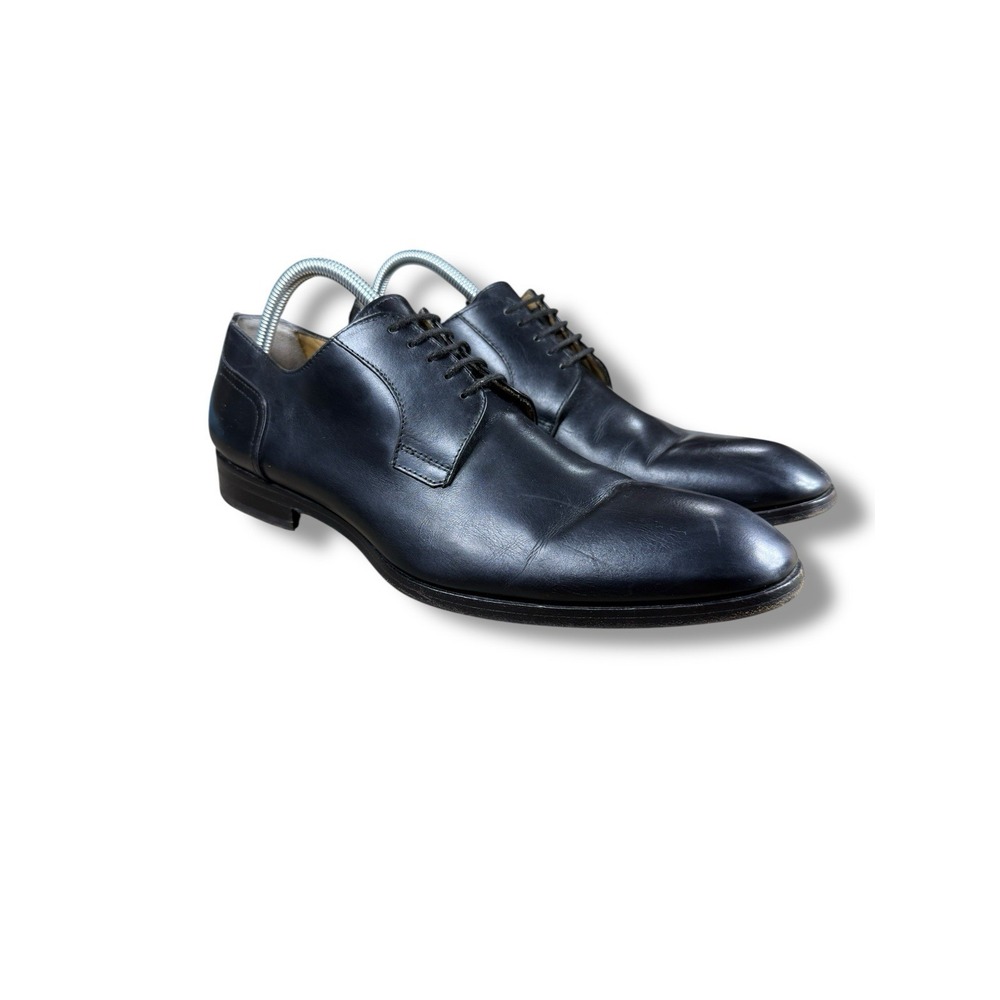Barney's New York Dress Shoes 10.5 MBlack Leather Plain Toe Derby Made in Italy
